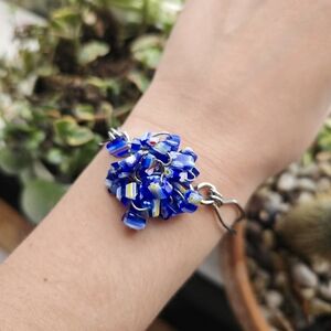 Vintage Silver & Navy Blue Bead Murano Glass Bracelet